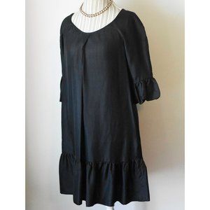 Kensie Black Silk Dress with Ruffle Hem & Sleeves